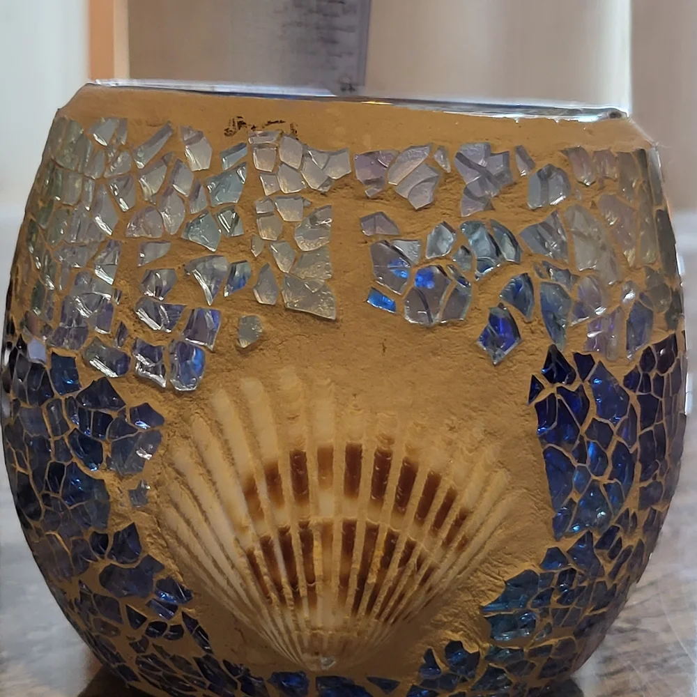 Mosaic Glass Candle Holders with Starfish and Shell Design